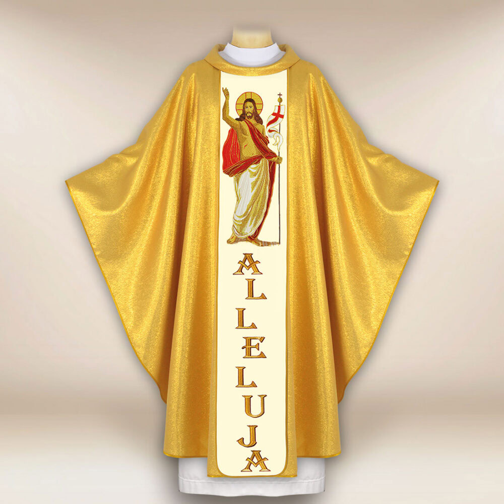 Casulla litúrgica con el motivo de Jesús Resucitado