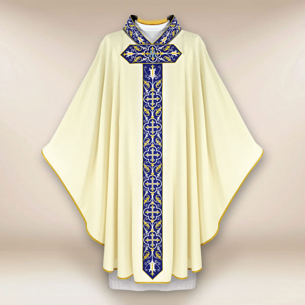 Casulla litúrgica mariana en color ecru