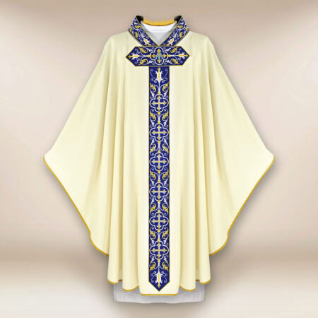 Casulla litúrgica mariana en color ecru
