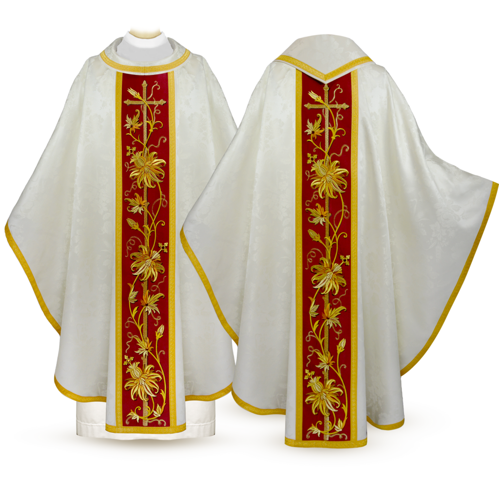 Casulla bordada Classico Bianco para celebraciones solemnes