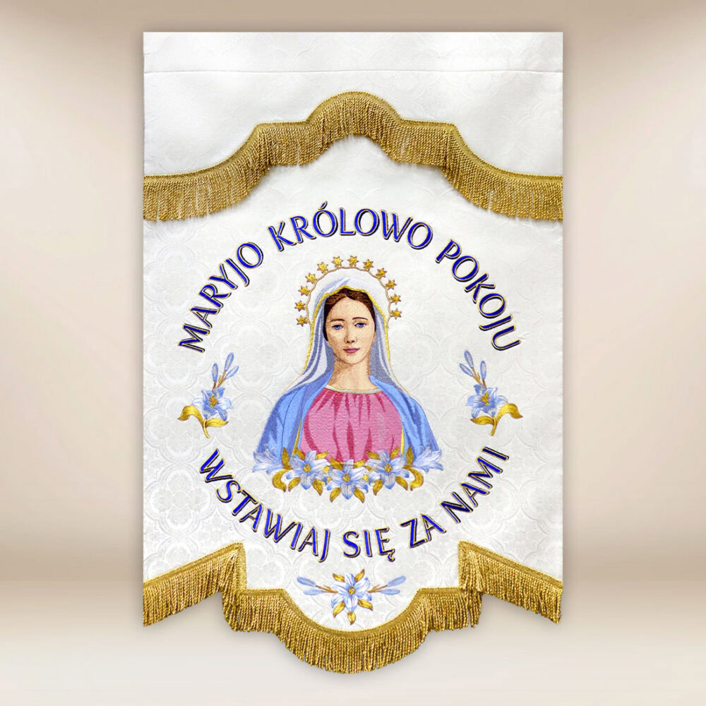 Bandera bordada Reina de la Paz