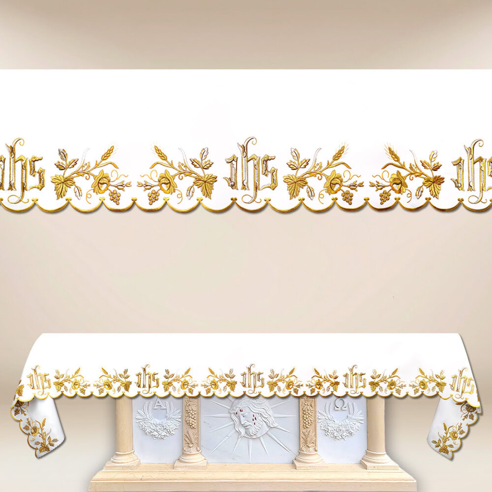 Mantel bordado con hermoso bordado dorado IHS