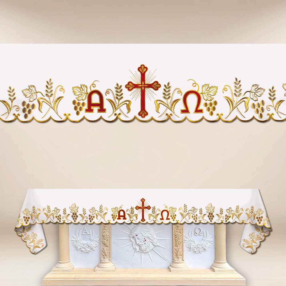Mantel de altar litúrgico Alfa Omega hasta 650cm