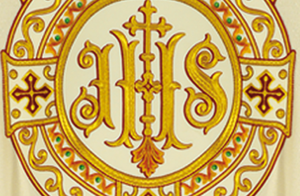 Ornamentación litúrgica con monograma IHS y Agnus Dei