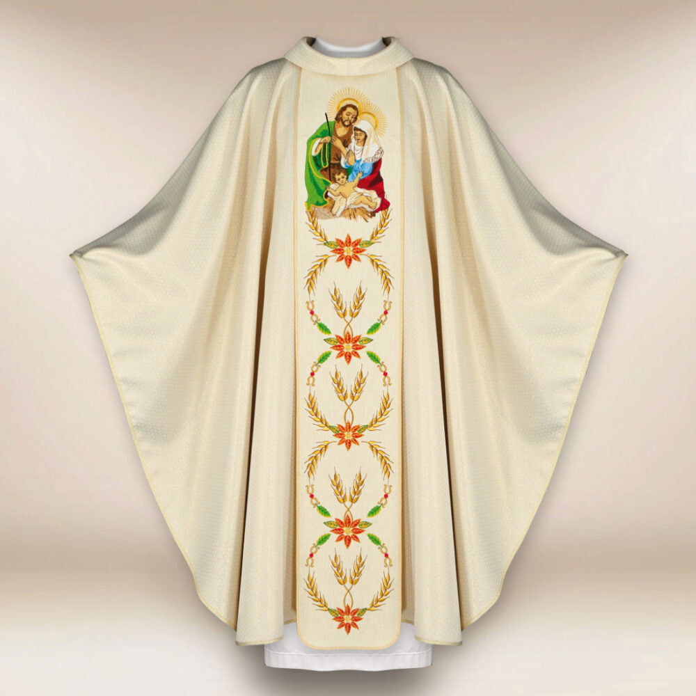 Casulla con pasamanería bordada para Navidad