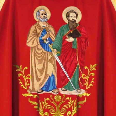 Casulla bordada roja San Pedro y San Pablo