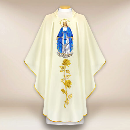 Casulla bordada Madre de Dios del Rosario
