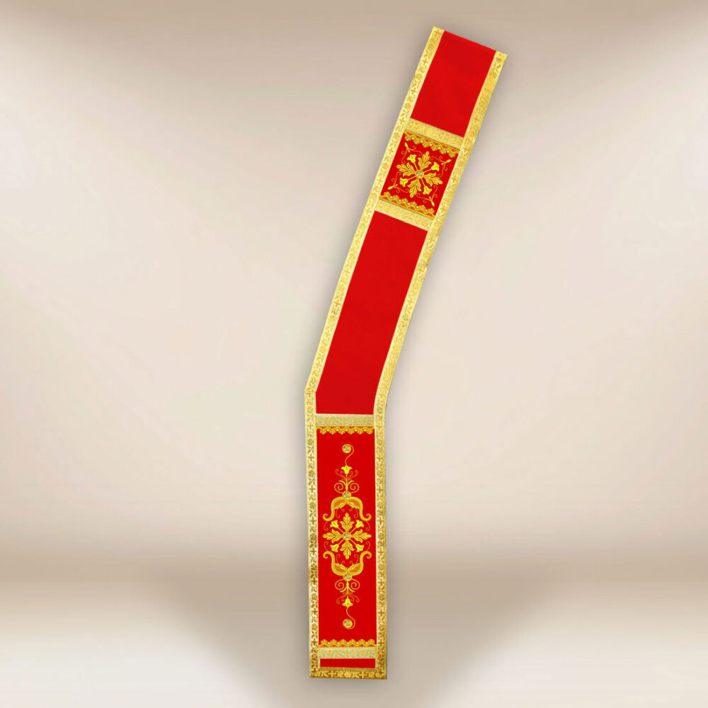 Estola diaconal roja bordada