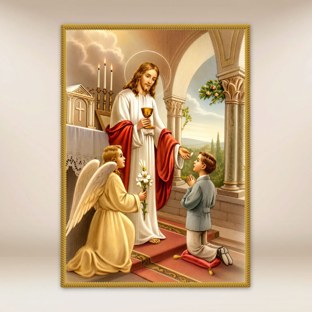 Decoración litúrgica grande con imagen religiosa "Sagrada Comunión"