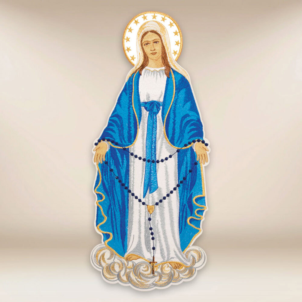 aplicación bordada Madre de Dios del Rosario