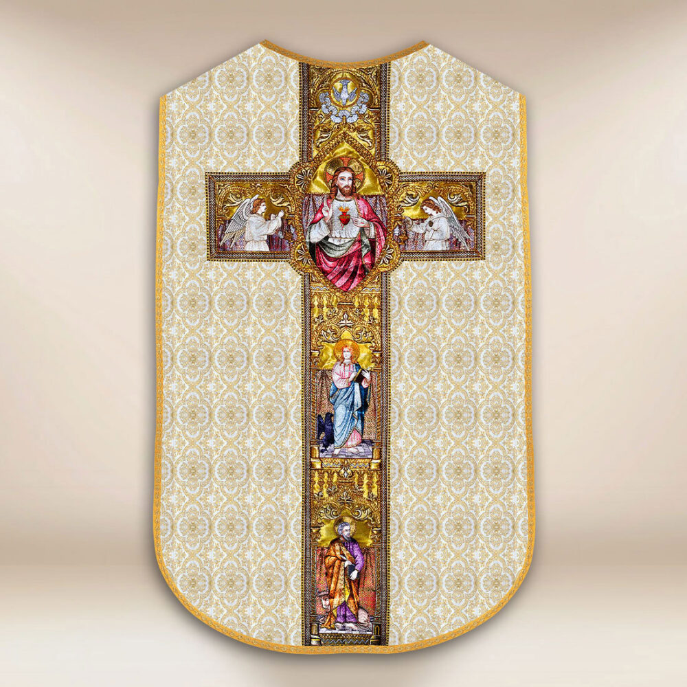 Casulla romana réplica ecru Corazón de Jesús