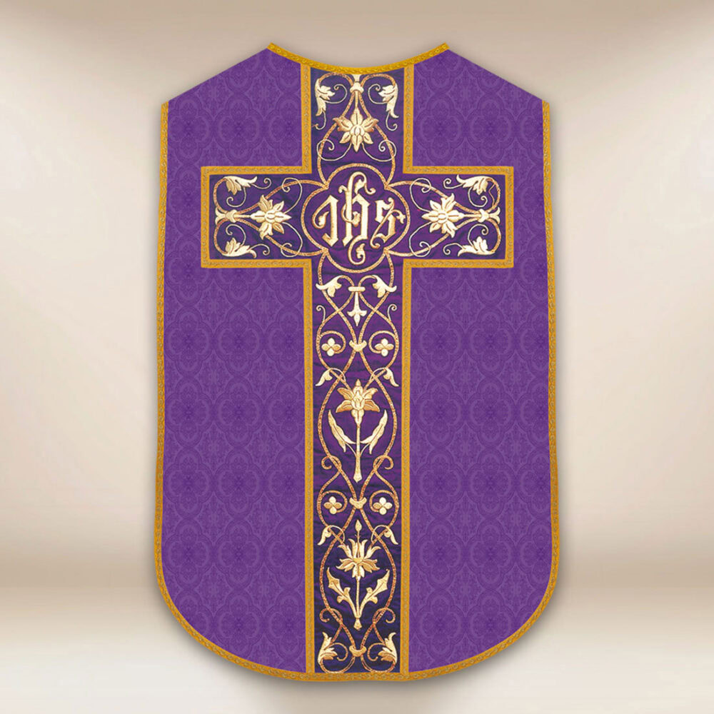 Casulla romana réplica morada IHS