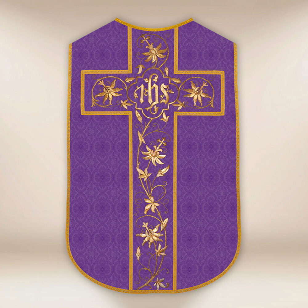 Casulla romana réplica morada IHS