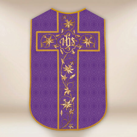 Casulla romana réplica morada IHS