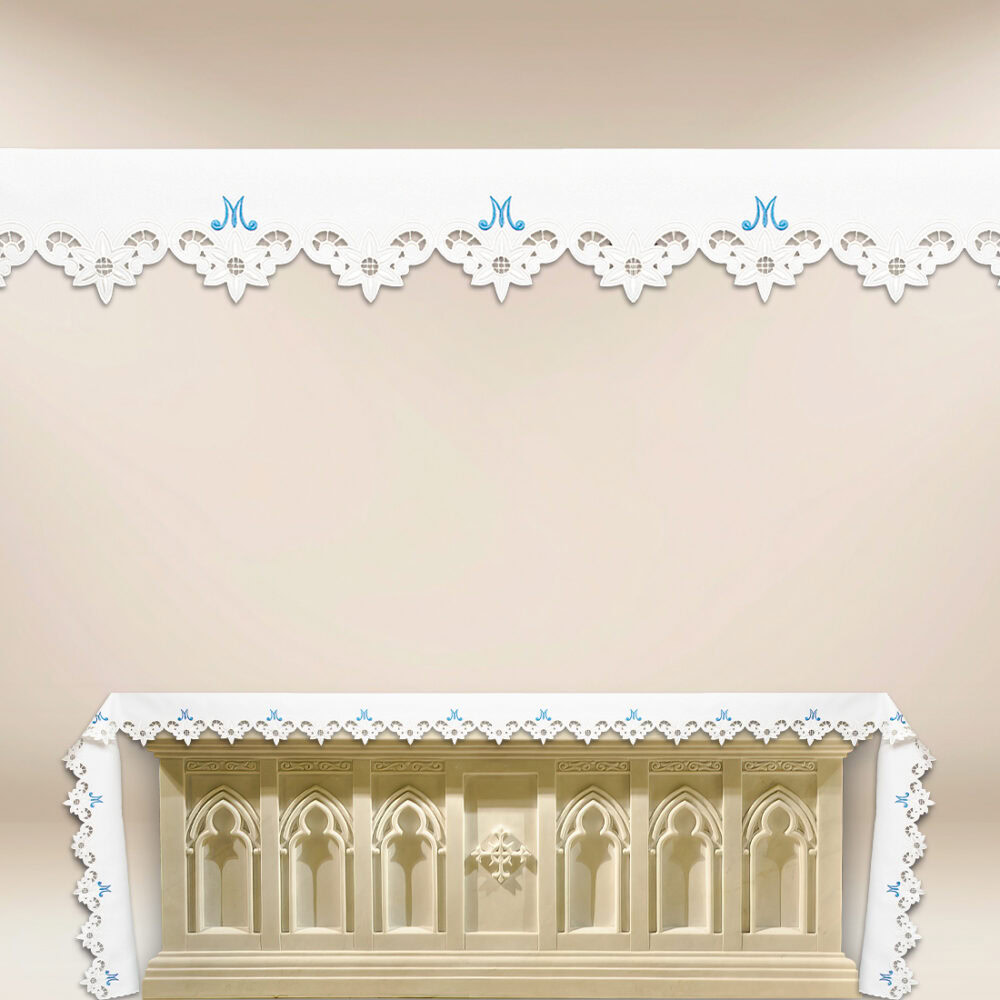 Mantel de altar Mariano con bordado azul