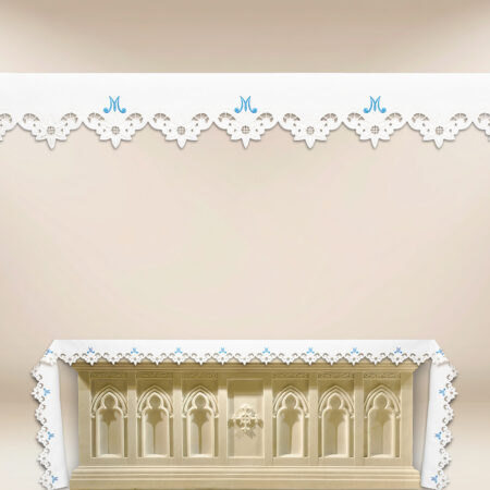 Mantel de altar Mariano con bordado azul