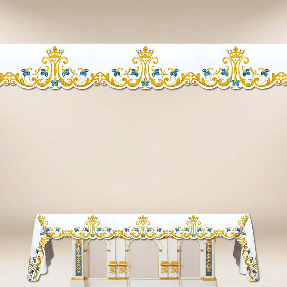 Mantel de altar Maryjny con bordado en oro y azul