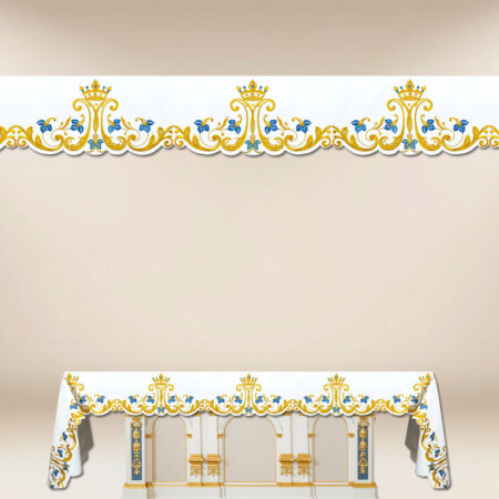 Mantel de altar Maryjny con bordado en oro y azul