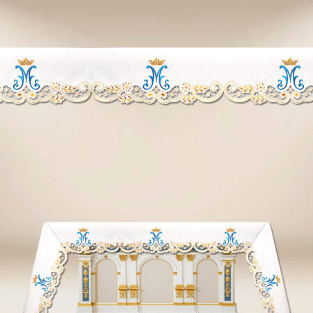 Mantel de altar Maryjny con bordado en oro y azul