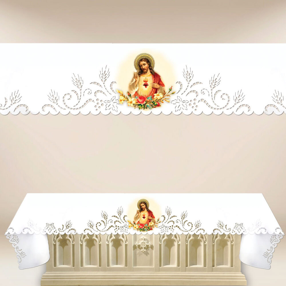 Mantel de altar calado estilo Richelieu con impresión por sublimación térmica