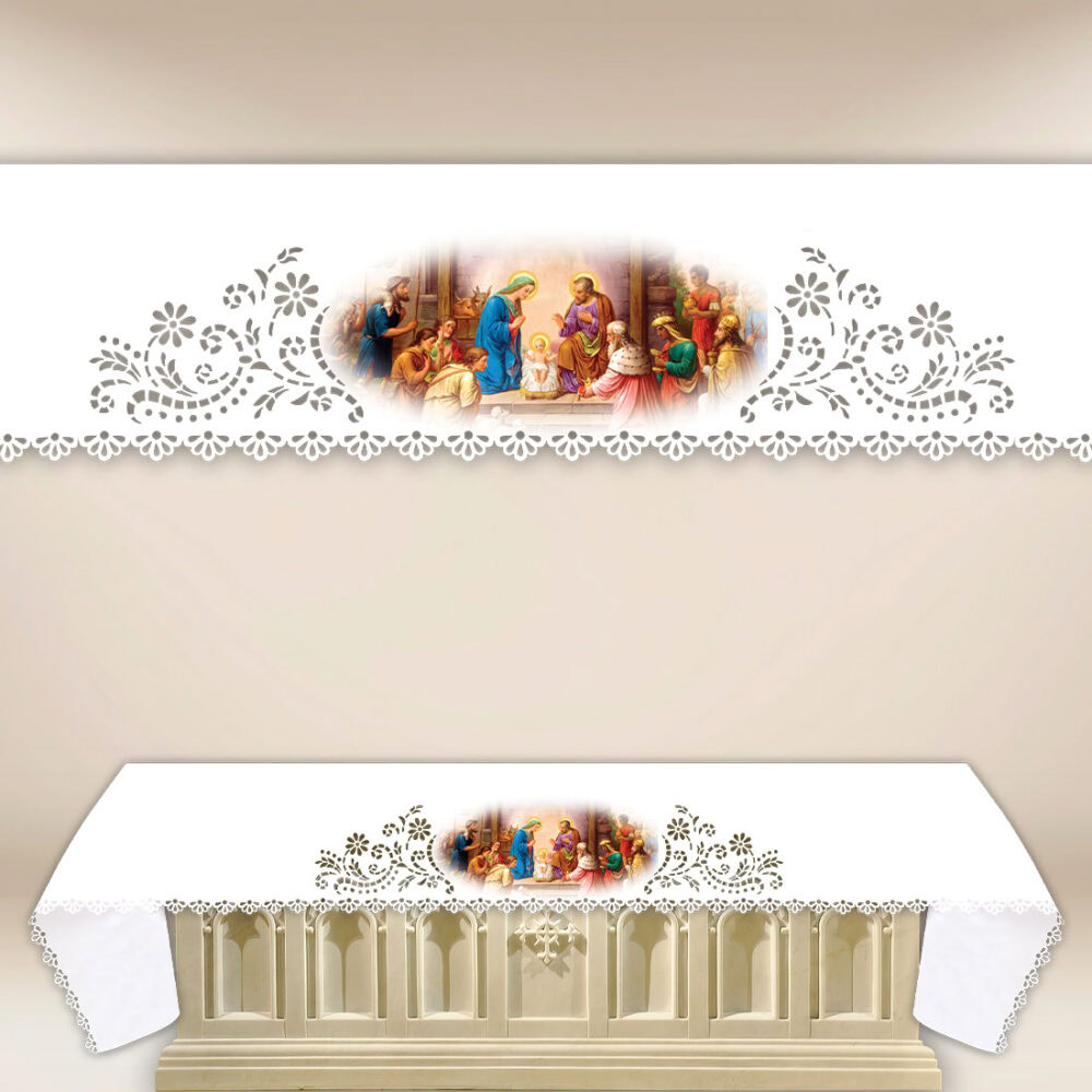Mantel de altar calado estilo Richelieu con impresión