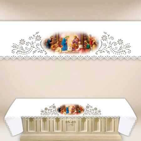 Mantel de altar calado estilo Richelieu con impresión