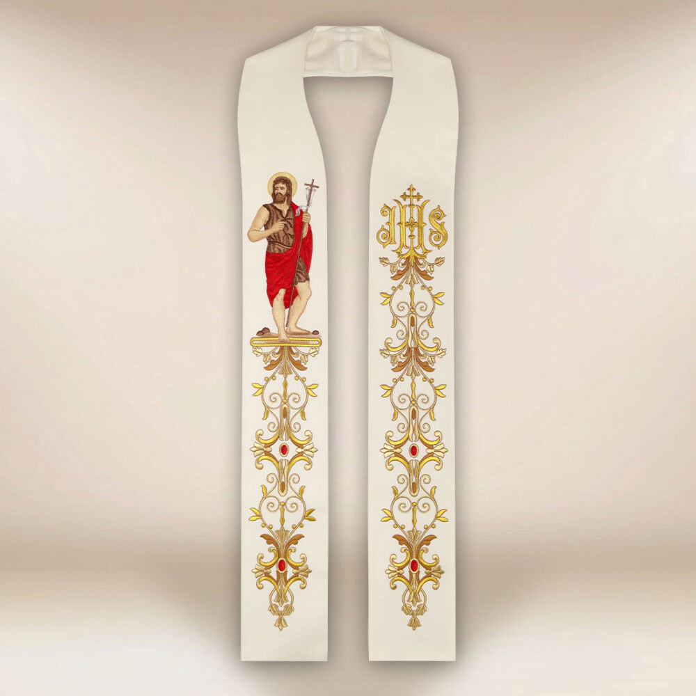 Estola bordada con la imagen de San Juan Bautista