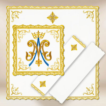 Juego de ropa para cáliz bordado mariano